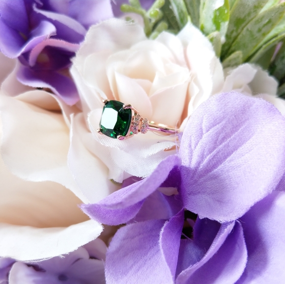🔥LAST 1🔥NEW ROSE GOLD PLATED EMERALD RING - Picture 4 of 15